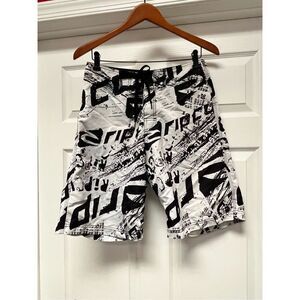 Rip Curl Black & White Graffiti Print Board Shorts Swim sz 30